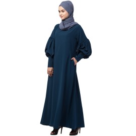 Nazneen long cuff full balloon sleeve with belt A line Abaya