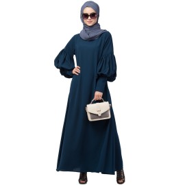 Nazneen long cuff full balloon sleeve with belt A line Abaya