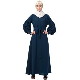 Nazneen long cuff full balloon sleeve with belt A line Abaya