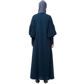 Nazneen long cuff full balloon sleeve with belt A line Abaya