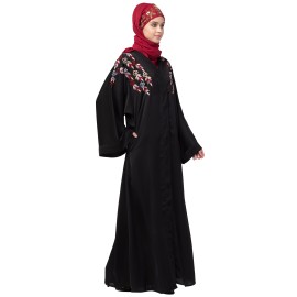 Nazneen resham embroidery front open Dubai abaya