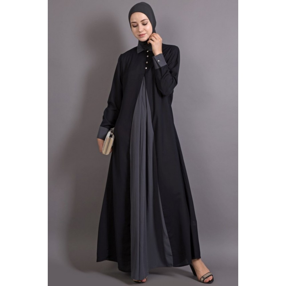 Nazneen Contrast Yoke Black/Grey Casual Abaya