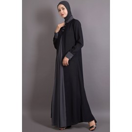 Nazneen Contrast Yoke Black/Grey Casual Abaya