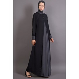 Nazneen Contrast Yoke Black/Grey Casual Abaya