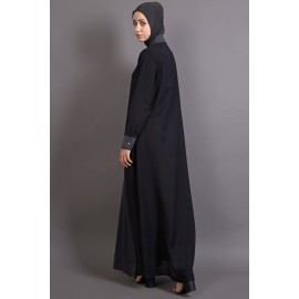 Nazneen Contrast Yoke Black/Grey Casual Abaya