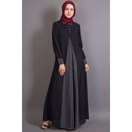 Nazneen Contrast Yoke Black/Grey Casual Abaya