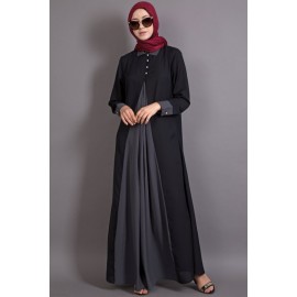 Nazneen Contrast Yoke Black/Grey Casual Abaya