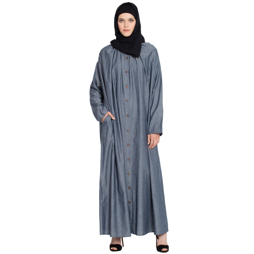 Nazneen Front Open Gather Around Neck Cotton Bohemian Abaya