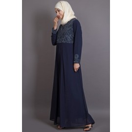 Nazneen Embellished Navy Party Burqown ( Burqa+Gown)