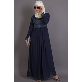 Nazneen Embellished Navy Party Burqown ( Burqa+Gown)