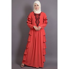 Nazneen Embroidered frill party Abaya