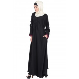 Nazneen Embroidered Patch Umbrella Black Abaya