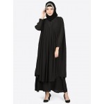 Nazneen Embroidered Neck Band Double Layer Party Abaya