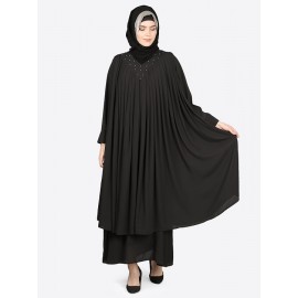 Nazneen Embroidered Neck Band Double Layer Party Abaya