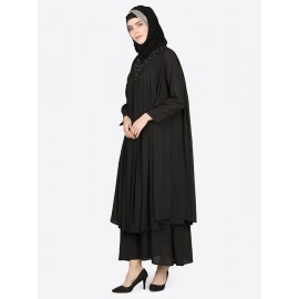 Nazneen Embroidered Neck Band Double Layer Party Abaya