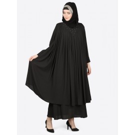 Nazneen Embroidered Neck Band Double Layer Party Abaya