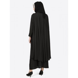 Nazneen Embroidered Neck Band Double Layer Party Abaya