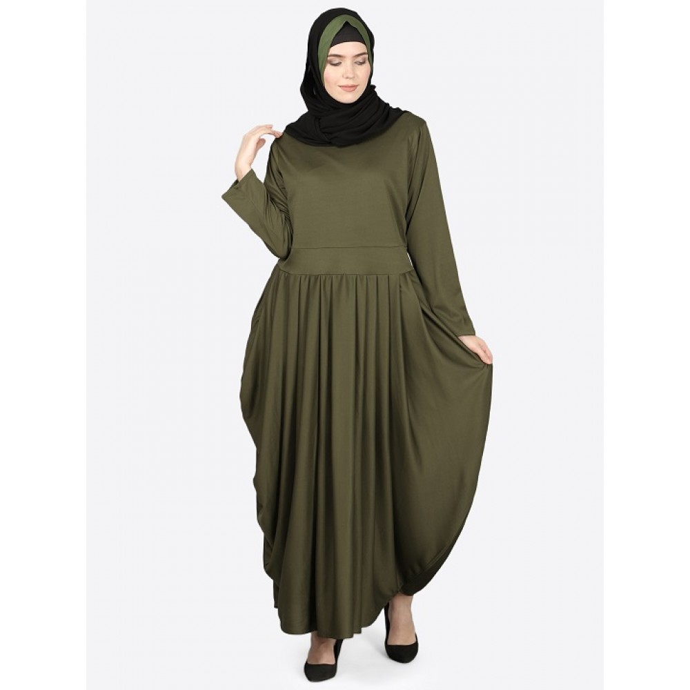 Nazneen Pleating at Waist Stretchable Knits Travel Abaya