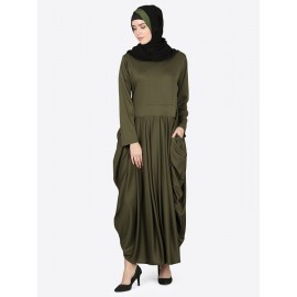 Nazneen Pleating at Waist Stretchable Knits Travel Abaya