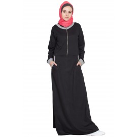 Nazneen Front Closer Contrast Band, Cuff Travel Abaya