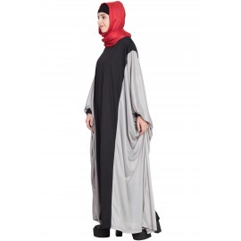 Nazneen Kaftan Style Contrast Black Grey Irani Abaya