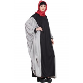 Nazneen Kaftan Style Contrast Black Grey Irani Abaya