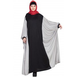 Nazneen Kaftan Style Contrast Black Grey Irani Abaya