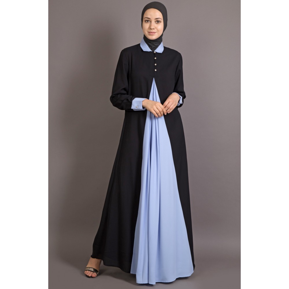 Nazneen Contrast Yoke Black/Sky Blue Casual Abaya