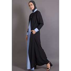 Nazneen Contrast Yoke Black/Sky Blue Casual Abaya