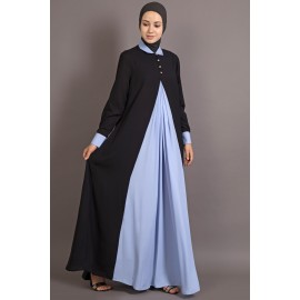 Nazneen Contrast Yoke Black/Sky Blue Casual Abaya