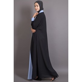 Nazneen Contrast Yoke Black/Sky Blue Casual Abaya