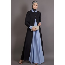 Nazneen Contrast Yoke Black/Sky Blue Casual Abaya