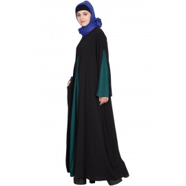 Nazneen Contrast Yoke At Front, Back And Sleeve A Line Abaya