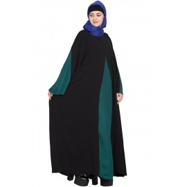 Nazneen Contrast Yoke At Front, Back And Sleeve A Line Abaya