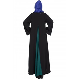 Nazneen Contrast Yoke At Front, Back And Sleeve A Line Abaya