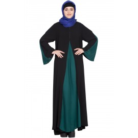 Nazneen Contrast Yoke At Front, Back And Sleeve A Line Abaya