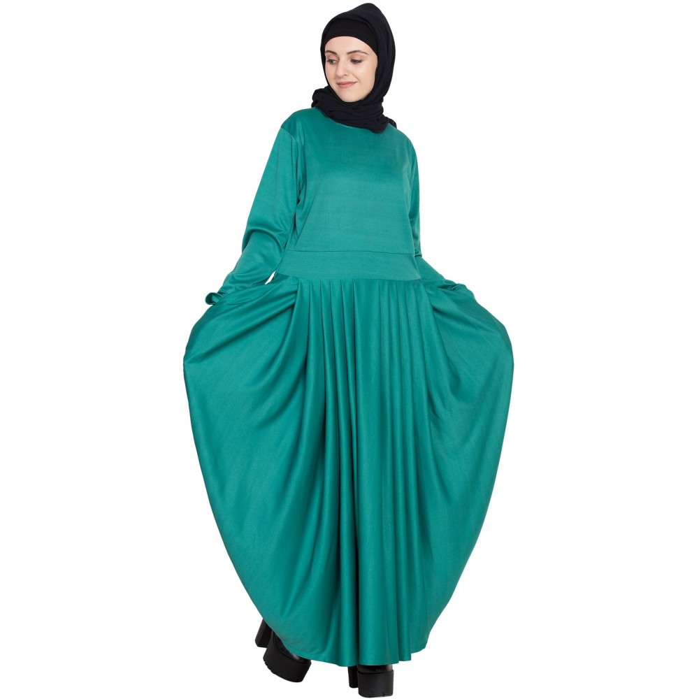 Nazneen Pleating At Waist Stretchable Knits Travel Abaya