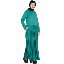 Nazneen Pleating At Waist Stretchable Knits Travel Abaya