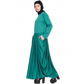 Nazneen Pleating At Waist Stretchable Knits Travel Abaya