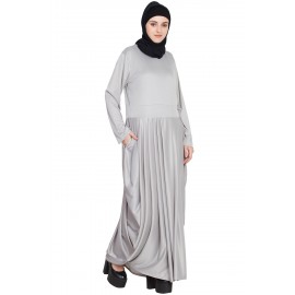 Nazneen Pleating At Waist Stretchable Knits Travel Abaya