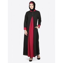 Nazneen Contrast Yoke Black/Maroon Casual Abaya