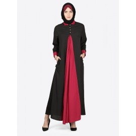 Nazneen Contrast Yoke Black/Maroon Casual Abaya