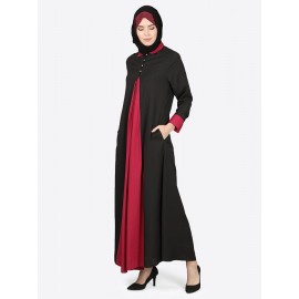 Nazneen Contrast Yoke Black/Maroon Casual Abaya