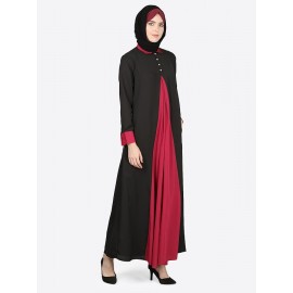 Nazneen Contrast Yoke Black/Maroon Casual Abaya