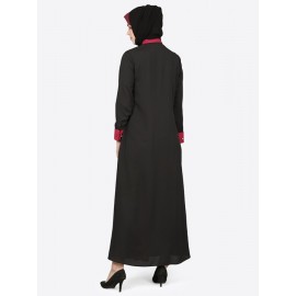 Nazneen Contrast Yoke Black/Maroon Casual Abaya