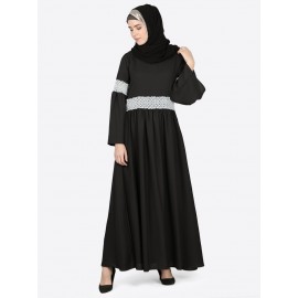 Nazneen Lace At Waist And Sleeve Classic Abaya