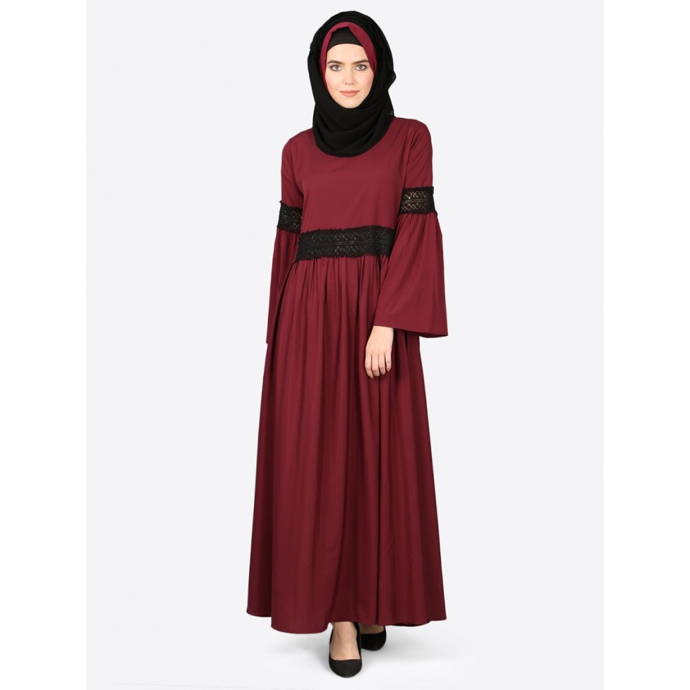 Nazneen Lace At Waist And Sleeve Classic Abaya