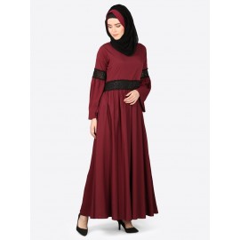 Nazneen Lace At Waist And Sleeve Classic Abaya