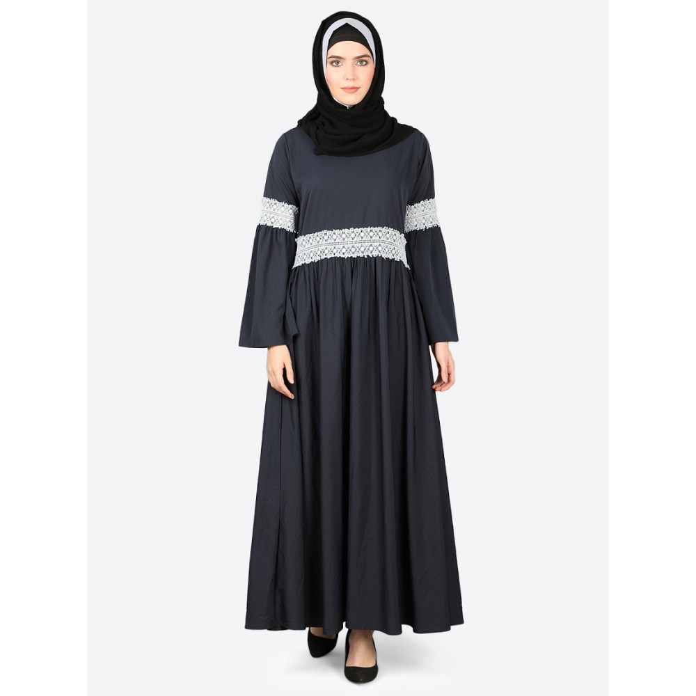 Nazneen Lace At Waist And Sleeve Classic Abaya