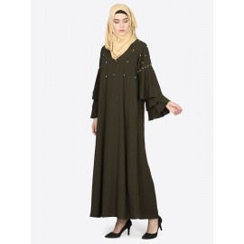 Nazneen Three Bell Beaded Abaya